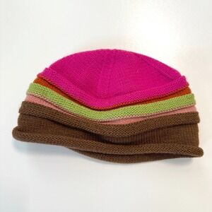 VTG Y2K Inverni Knit Beanie Women Multicolor Striped Made in Italy Wool Blend OS